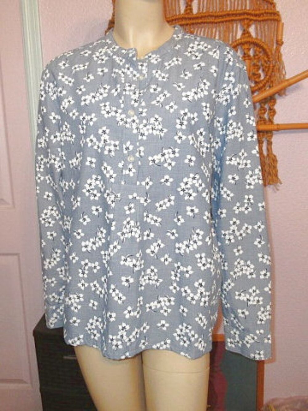 Draper James Floral Blouse Top Size L Tunic Cottagecore Southern Belle Prep NEW